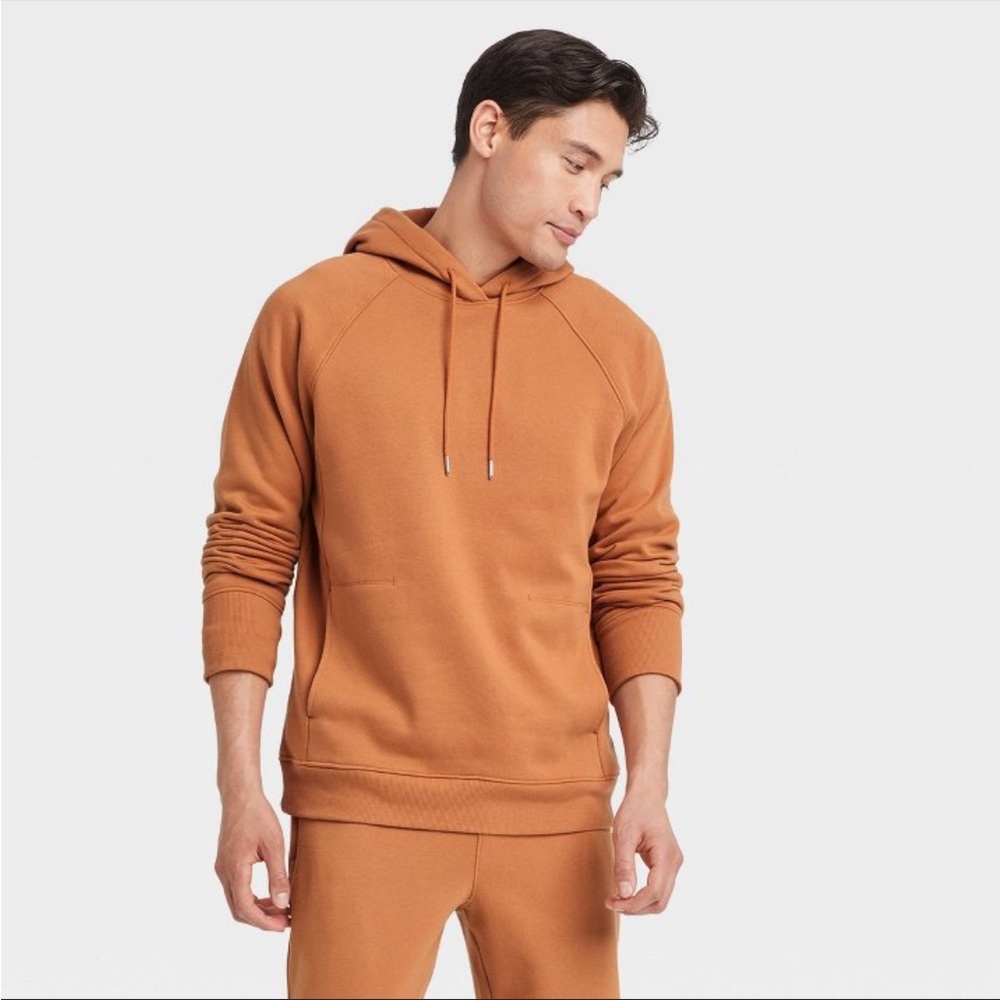 Men’s Cotton Fleece Hooded Sweatshirt-all in motion- Copper-XL